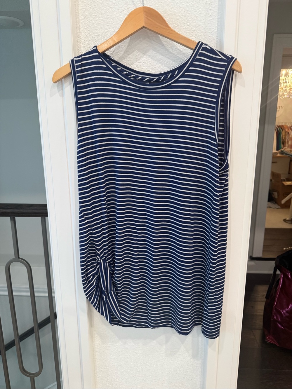 Bobeau XL Navy White Striped Side Tie Sleeveless Tunic Top